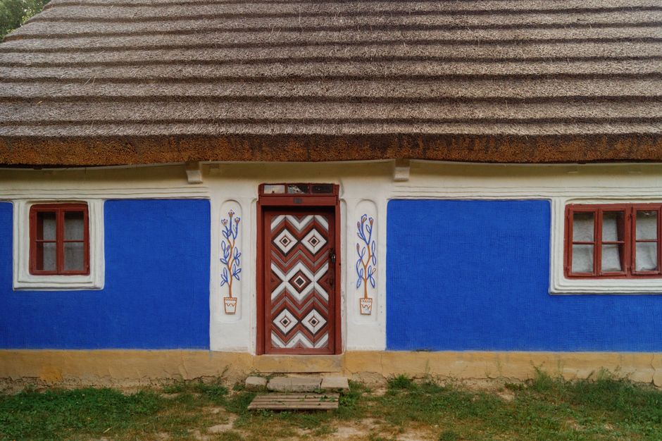 A house with freshly painted blue walls.