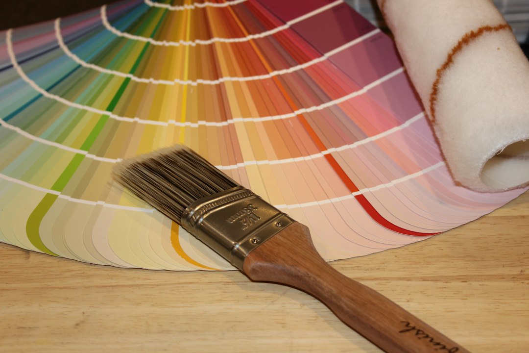 Brown paint brush on white and red plaid textile in Torrance, CA